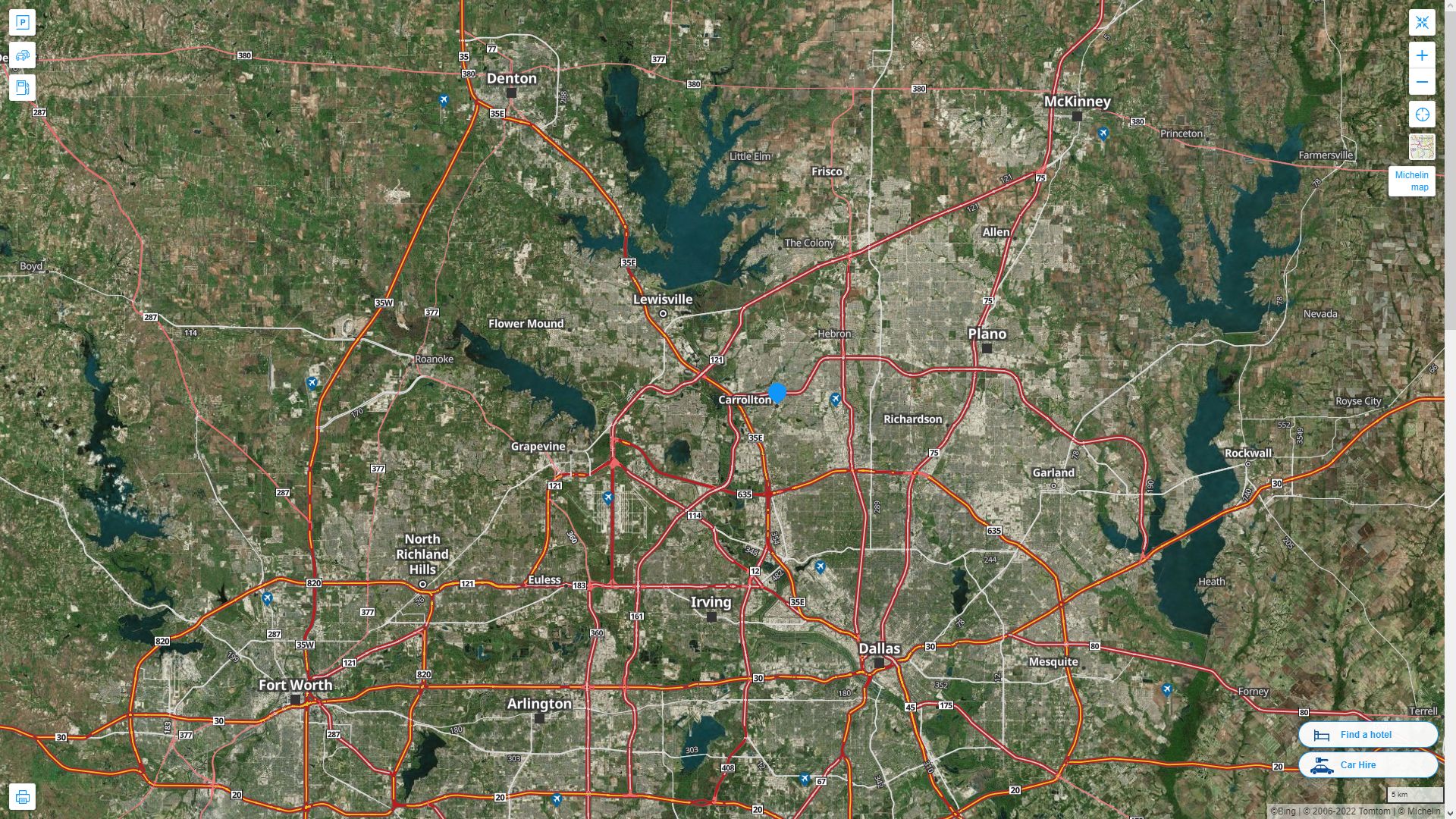Carrollton Texas Highway and Road Map with Satellite View
